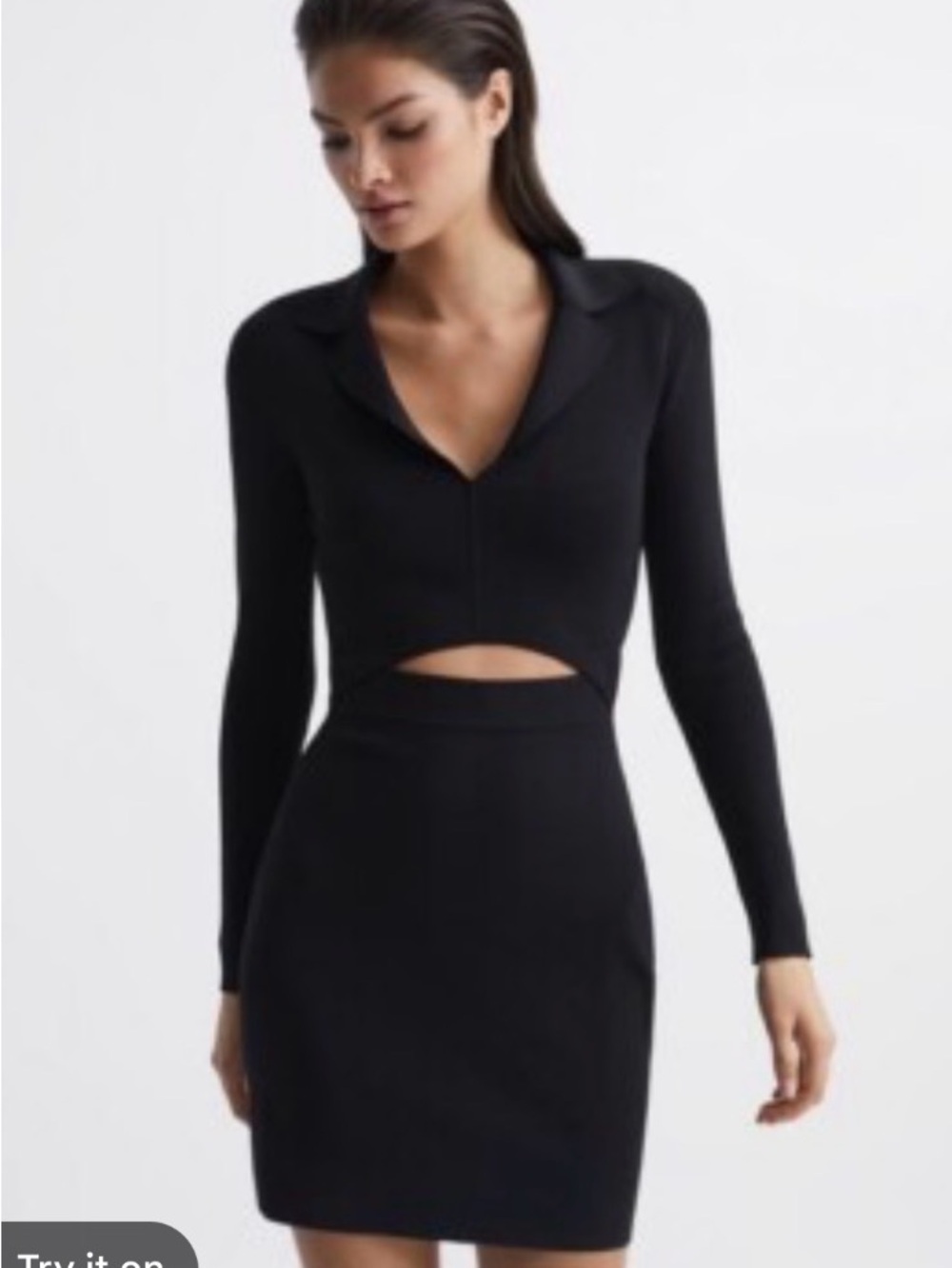 Reiss Black Collared Slim-Fit Dress